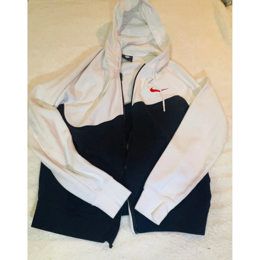 Nike Mens Colorblock Full Zip Hoodie White Black Red Big Swoosh Medium